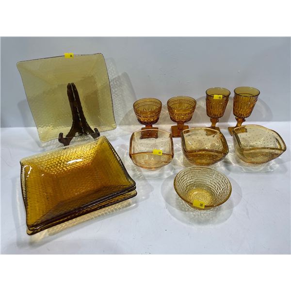 Vintage Amber Press Glass Collection  *plate stands not included