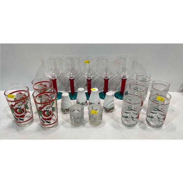 Christmas Glassware includes Wine Glasses, Tall Glasses, Shot Glasses and Salt and Pepper Shakers