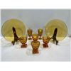 Image 1 : Vintage Press Amber Glassware  Two Serving Plates and 6 Goblets *display stands not included