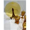 Image 2 : Vintage Press Amber Glassware  Two Serving Plates and 6 Goblets *display stands not included