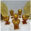 Image 3 : Vintage Press Amber Glassware  Two Serving Plates and 6 Goblets *display stands not included