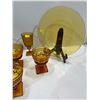 Image 4 : Vintage Press Amber Glassware  Two Serving Plates and 6 Goblets *display stands not included