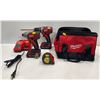 Image 1 : Milwaukee Tool Set Includes  Drill, Impact Drill, Batteries and Charger, Tape Measure and Carry Bag