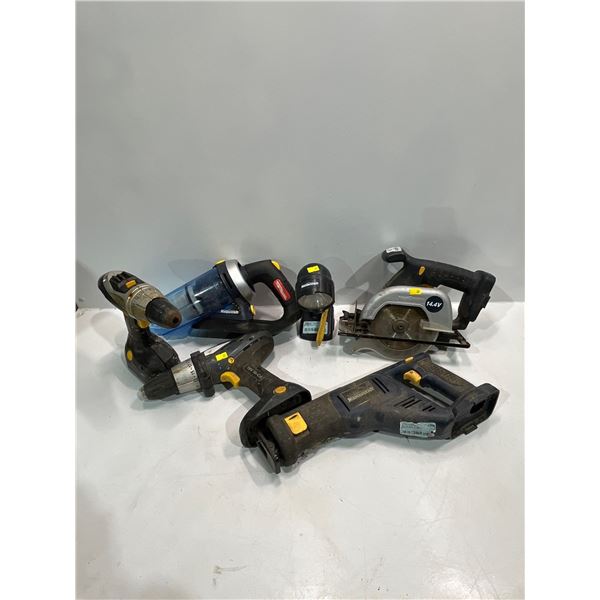 Collection of Six Cordless MasterCraft Tools (one battery no charger) with Carry Bag