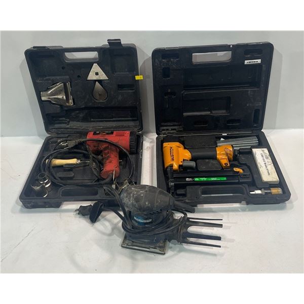Power Tools: Bostitch Brad Nailer, MasterCraft 1/4 Sheet Sander, and 1500W Heat Gun
