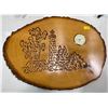 Image 2 : Glass Platter, Hand Painted Tiger on Leather, and Decorative Wooden Clock