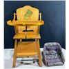 Image 1 : Antique Wooden High Chair 17W19D33H comes with Upholstered Booster Seat