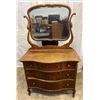 Image 1 : Antique Serpentine Carved Tiger Oak Dresser with Mirror 42W19D70H