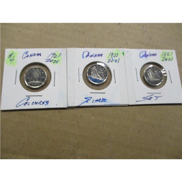 1921 - 2021 CANADA COLORED DIME SET