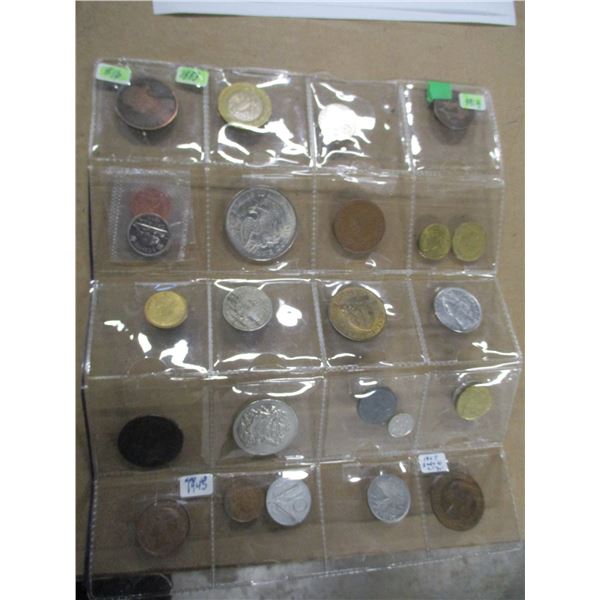 STOCK SHEET OF OVER 20 CANADA & WORLD COINS