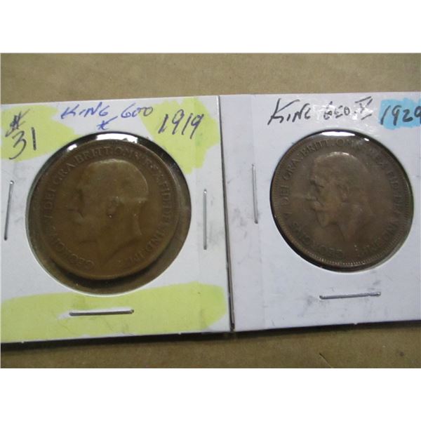 1919 - 1929 KING GEORGE V SET OF LARGE PENNIES