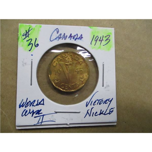 1943 CANADA WORLD WAR CH/AU VICTORY NICKEL