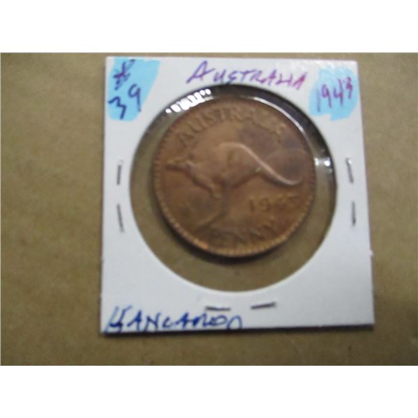 1943 AUSTRALIA KANGAROO AU LARGE KING GEORGE VI PENNY