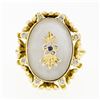 Image 4 : Vintage 18k Gold Oval Cut Frosted Quartz Rock Crystal Diamond & Sapphire Ring