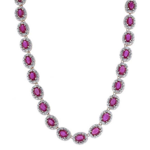 30.88 ctw Ruby and 2.91 ctw Diamond 925 Silver Necklace