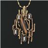 Image 6 : Vintage 14k Gold Tiger's Eye Diamond Accents Open Nugget Pendant 30" Necklace