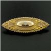 Image 2 : Antique Victorian 9k Yellow Gold.10 ctw Diamond Marquise Shaped Etched Brooch Pi