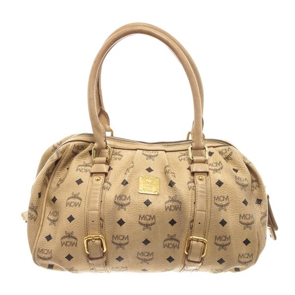 MCM Beige Visetos Leather Shoulder Bag