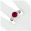 Image 3 : Vintage 18K White Gold Old Cut Red Stone Solitaire & 0.22 ctw Diamond 3 Stone Ri