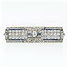Image 1 : Antique Art Deco Platinum 7.24 ctw Diamond Large Sapphire Filigree Brooch Pin