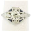 Image 4 : Antique Art Deco 20k White Gold Diamond and Sapphire Engagement Ring