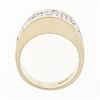 Image 8 : Vintage BREV 14k Gold & Platinum 1.56 ctw 4 Row Pave Diamond Wide Bombe Band Rin