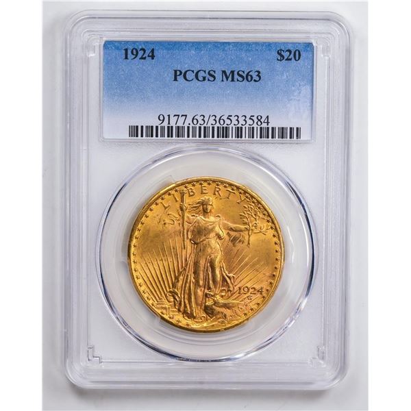 1924 $20 Double Eagle Gold Coin PCGS MS63