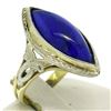 Image 5 : Antique Art Deco 10k White Yellow Gold Bezel Marquise Cabochon Lapis Lazuli Ring