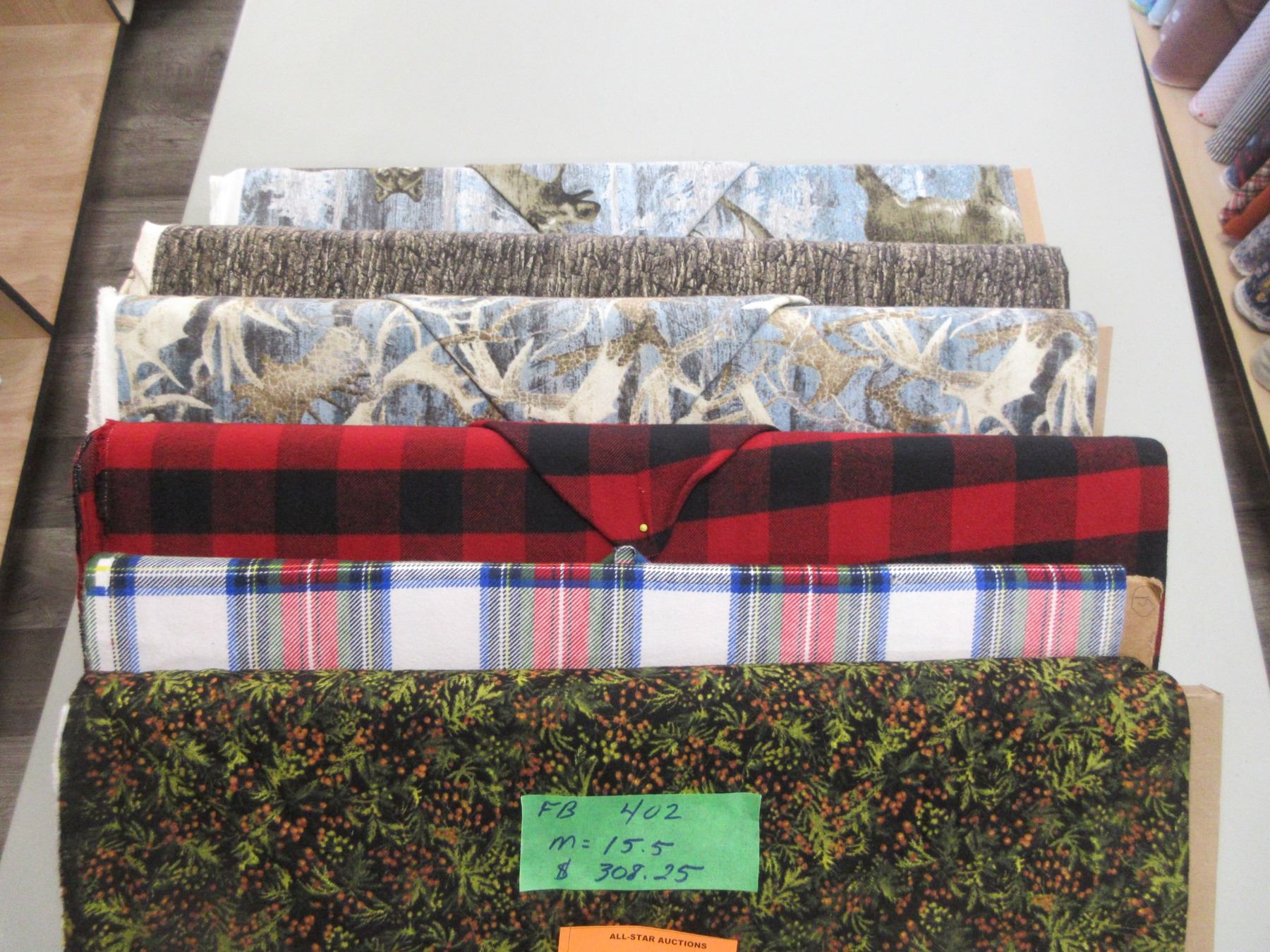 NEW FABRIC (S #82): 6 BOLTS OF ASSORTED FLANEL (APPROX 15.5 METERS ...