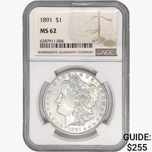 1891 Morgan Silver Dollar NGC MS62