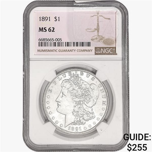 1891 Morgan Silver Dollar NGC MS62