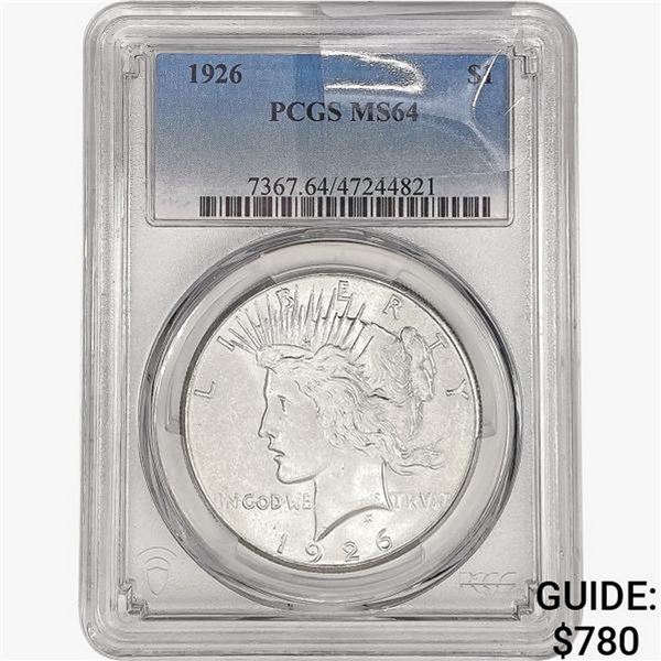 1926 Silver Peace Dollar PCGS MS64