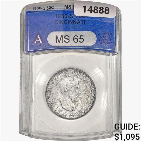 1936-S Cincinatti Half Dollar ANACS MS65