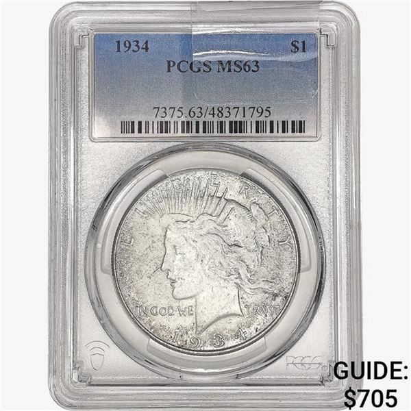 1934 Silver Peace Dollar PCGS MS63