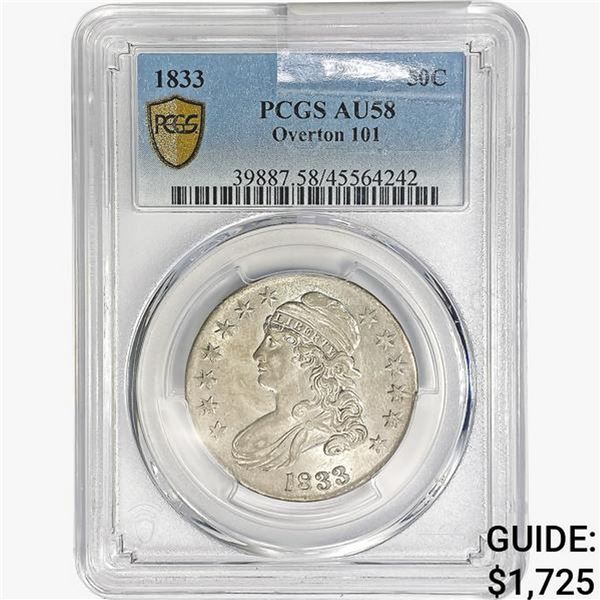 1833 Capped Bust Half Dollar PCGS AU58 Overton 101