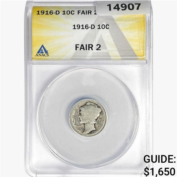 1916-D Mercury Silver Dime ANACS Fair2