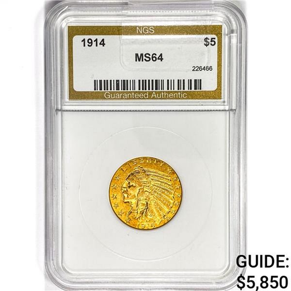 1914 $5 Gold Half Eagle NGS MS64
