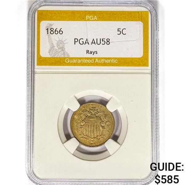 1866 Shield Nickel PGA AU58 Rays