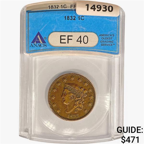 1832 Coronet Head Large Cent ANACS EF40