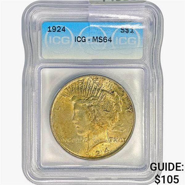 1924 Silver Peace Dollar ICG MS64