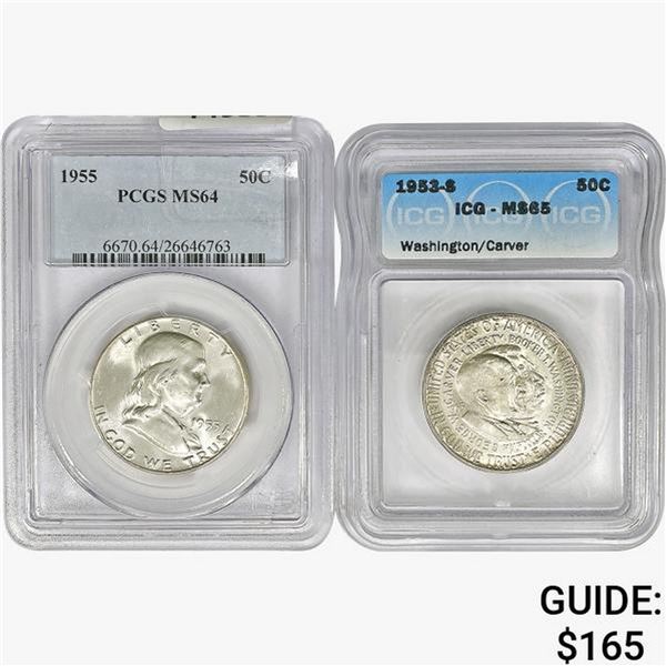 1953&1955 [2] Varied US SILV Half Dollars PCGS/ICG