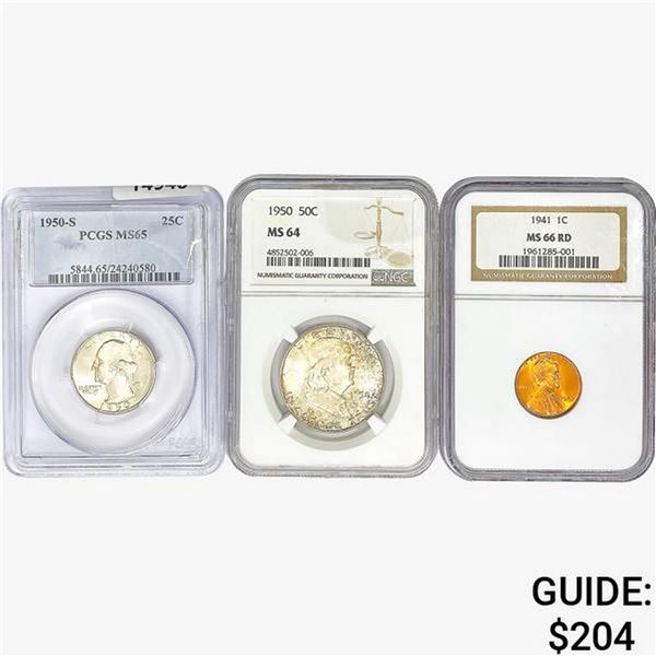 1941&1950 [3] US Varied Coinage PCGS/NGC MS
