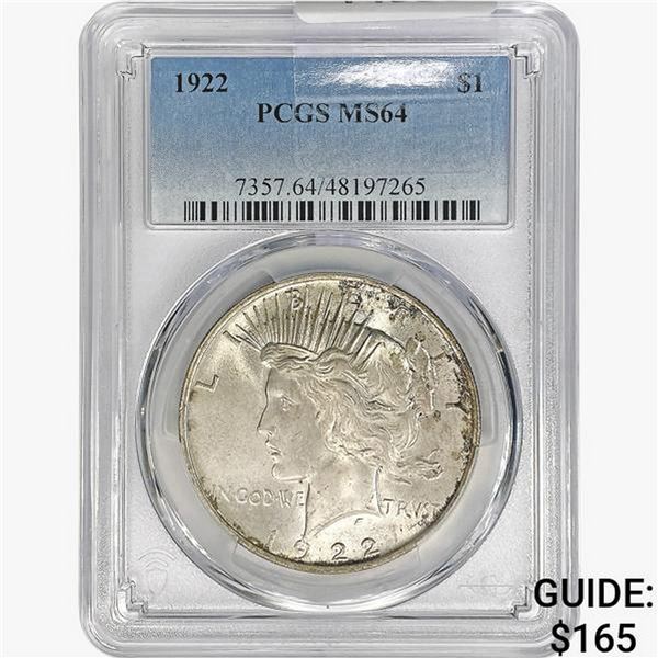 1922 Silver Peace Dollar PCGS MS64
