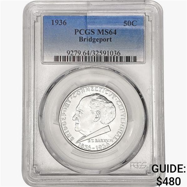 1936 Bridgeport Half Dollar PCGS MS64