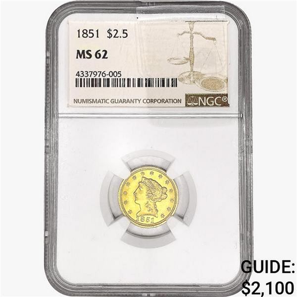 1851 $2.50 Gold Quarter Eagle NGC MS62