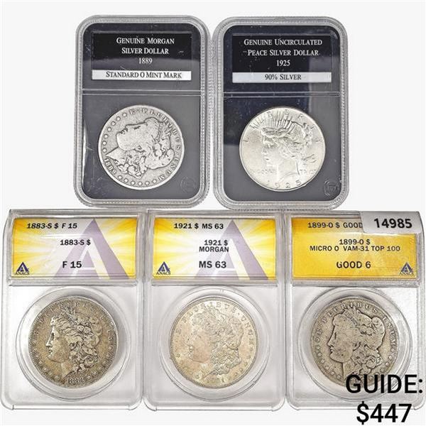 1883-1925 [5] US Varied Silver Dollars