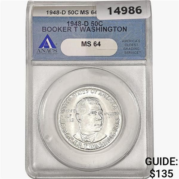 1948-D Booker T Half Dollar ANACS MS64