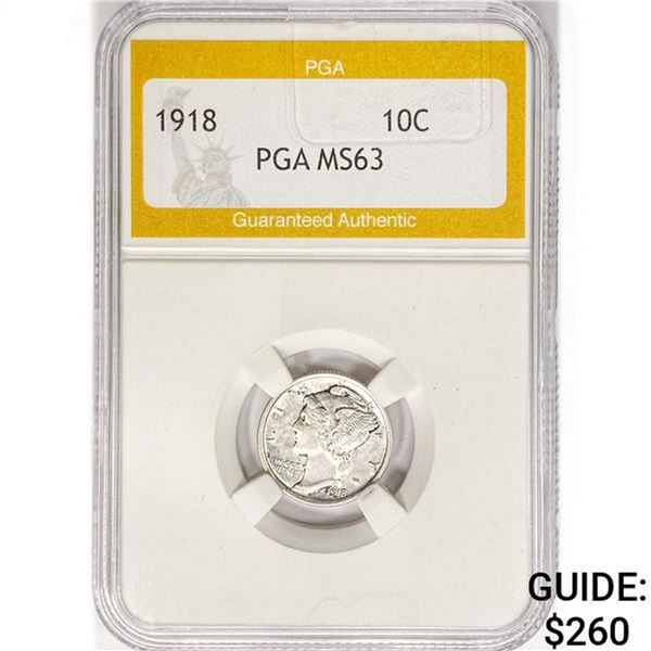 1918 Mercury Silver Dime PGA MS63