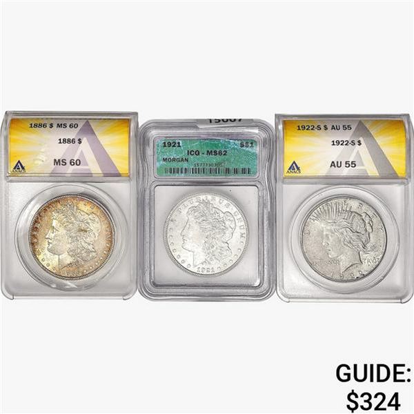 1886-1922 US Varied Silver Dollars ICG/ANACS MS/AU