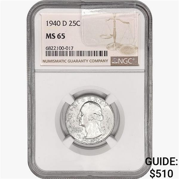 1940-D Washington Silver Quarter NGC MS65